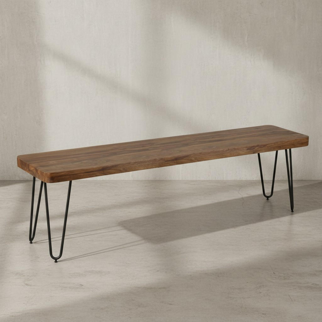 SITZBANK BALU Massivholz Metallbeine Landhausstil, Braun 180x40x45 cm - Schwarz/Braun, Holz/Metall (180/45/40cm) - KADIMA DESIGN