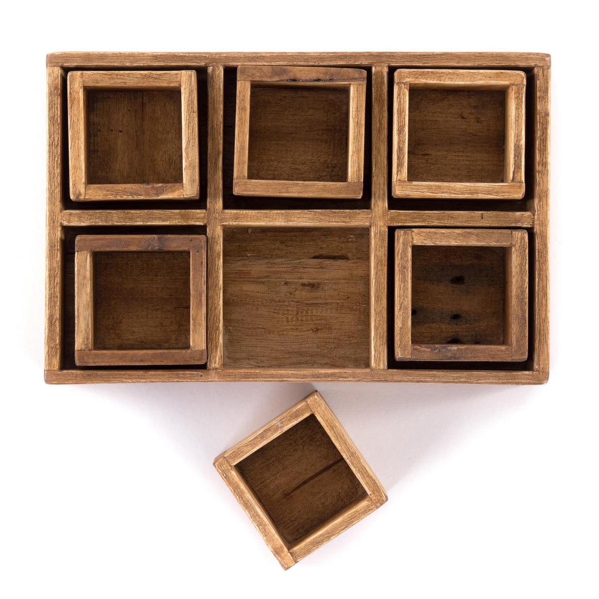 KISTEN-SET Cubo II 7-tlg. Massivholz - Naturfarben, Holz (24cm) - DESIGN DELIGHTS