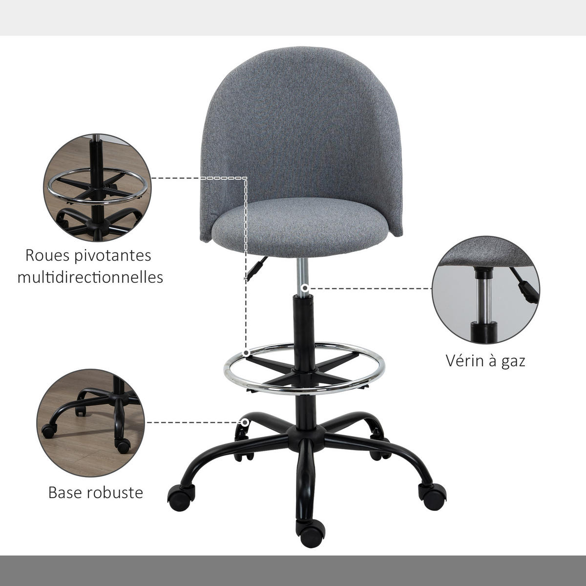BÜROHOCKER DE-11652 höhenverstellbar 360° drehbar Grau - Grau, Textil (60/125/48cm) - ComfortXL
