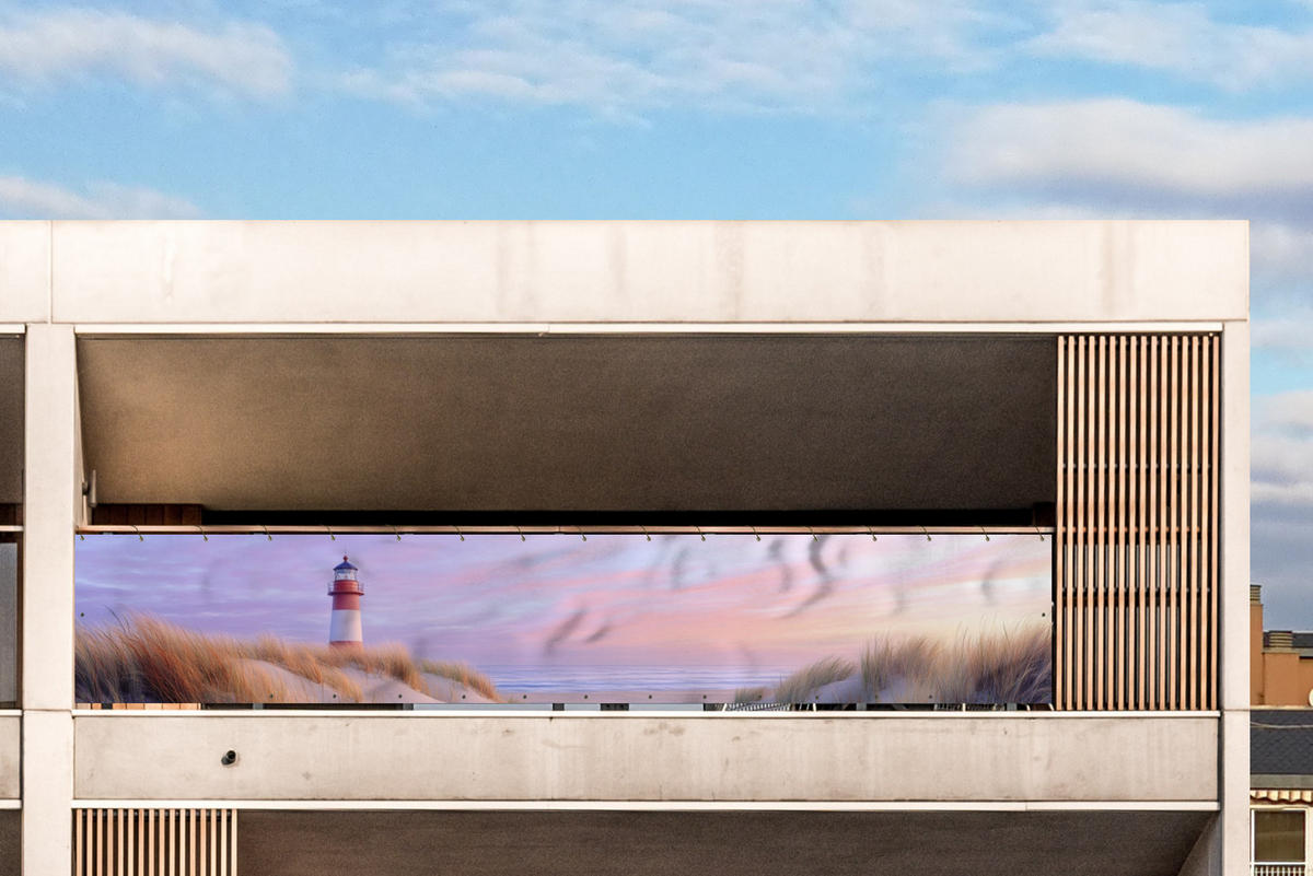 BALKON-SICHTSCHUTZ Leuchtturm - Dünen - Sonnenuntergang 500x75 cm - Hellrosa, Kunststoff (500/75cm) - MuchoWow