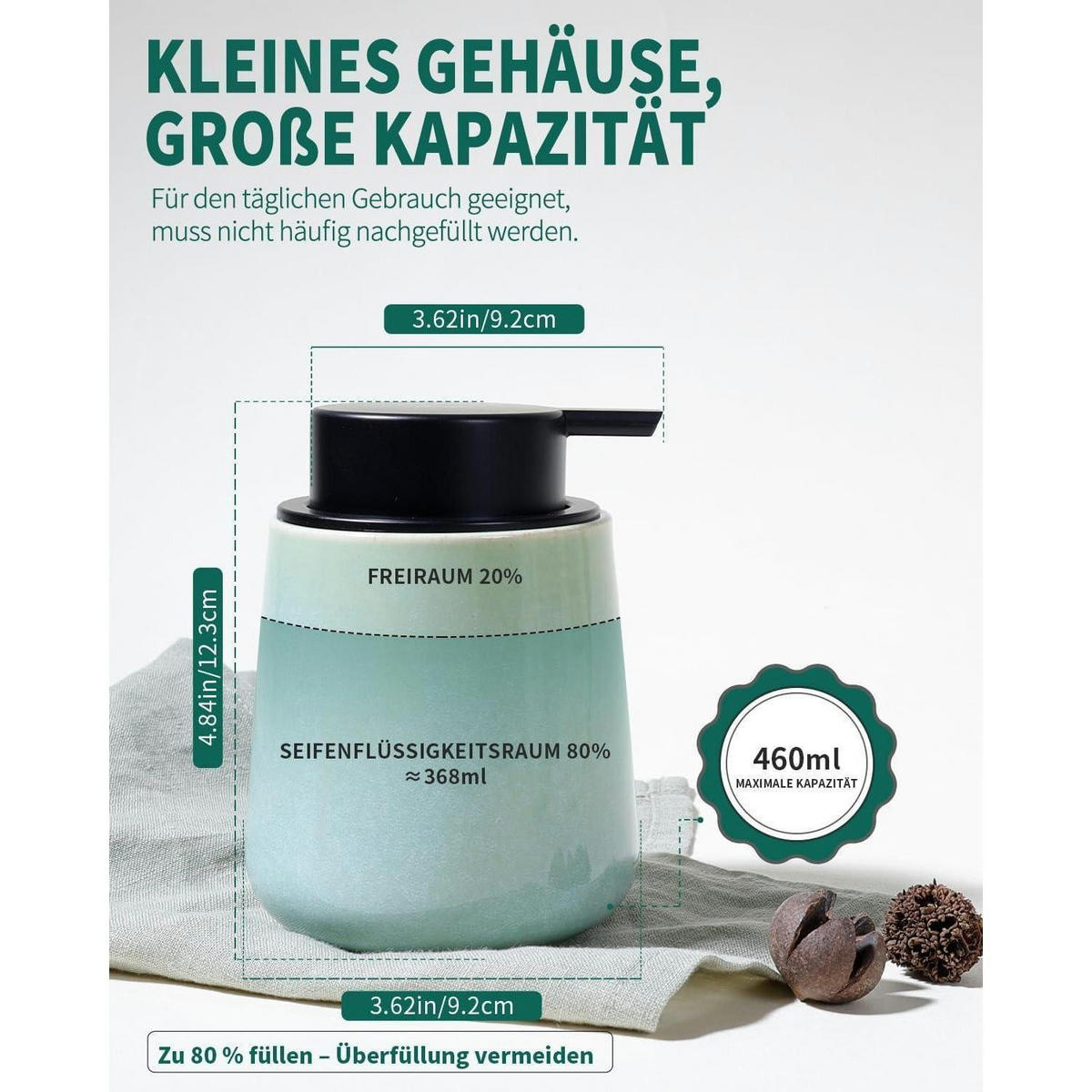 SEIFENSPENDER Keramik Cyan 350 ml - Türkis, Keramik (9/12/9cm)