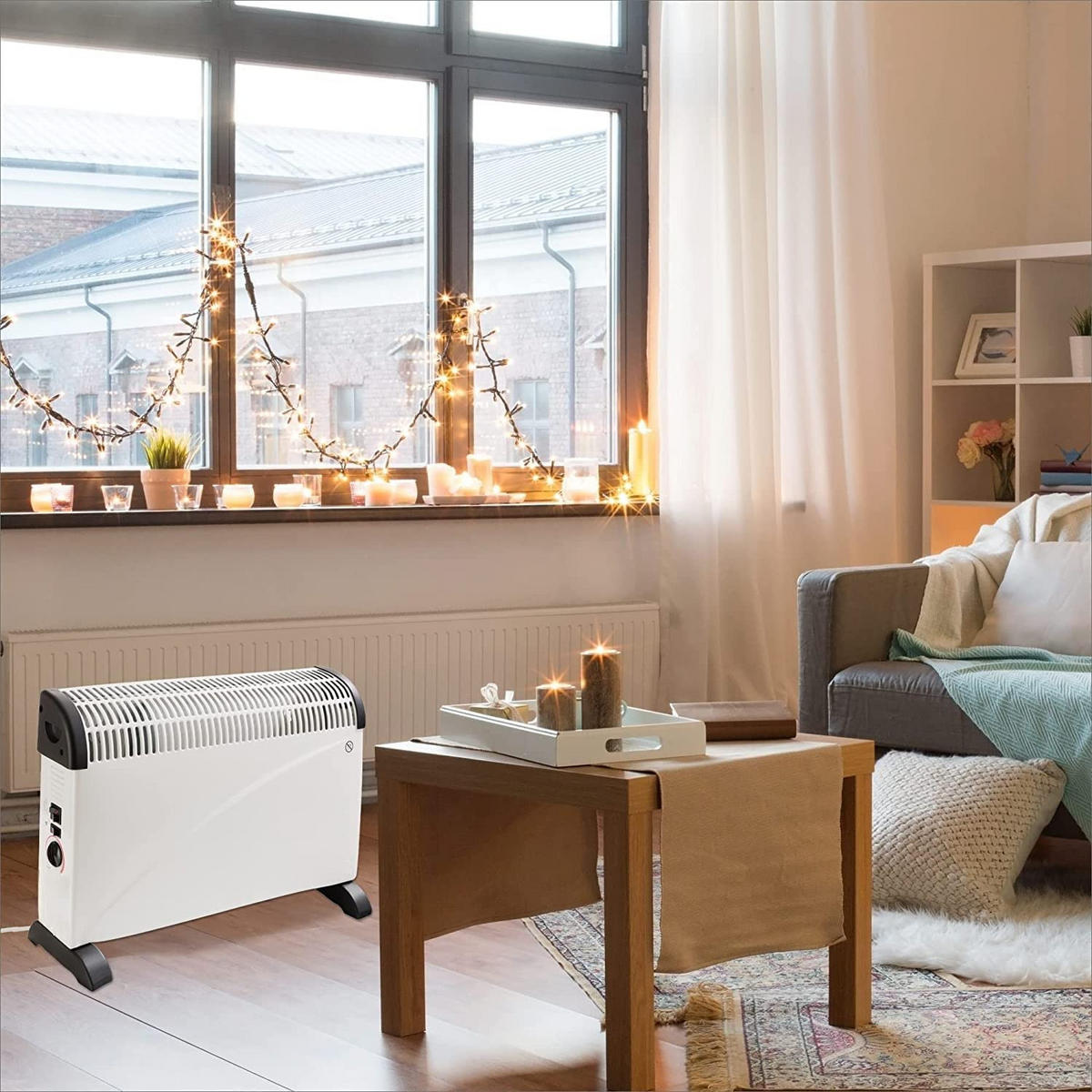 KONVEKTOR Heizung 1500W elektrisch, Heizlüfter leise mit Thermostat, energiesparend, Raumheizung bis 30m², mobiler Radiator - Weiß, Metall (55/20/35cm) - JUNG