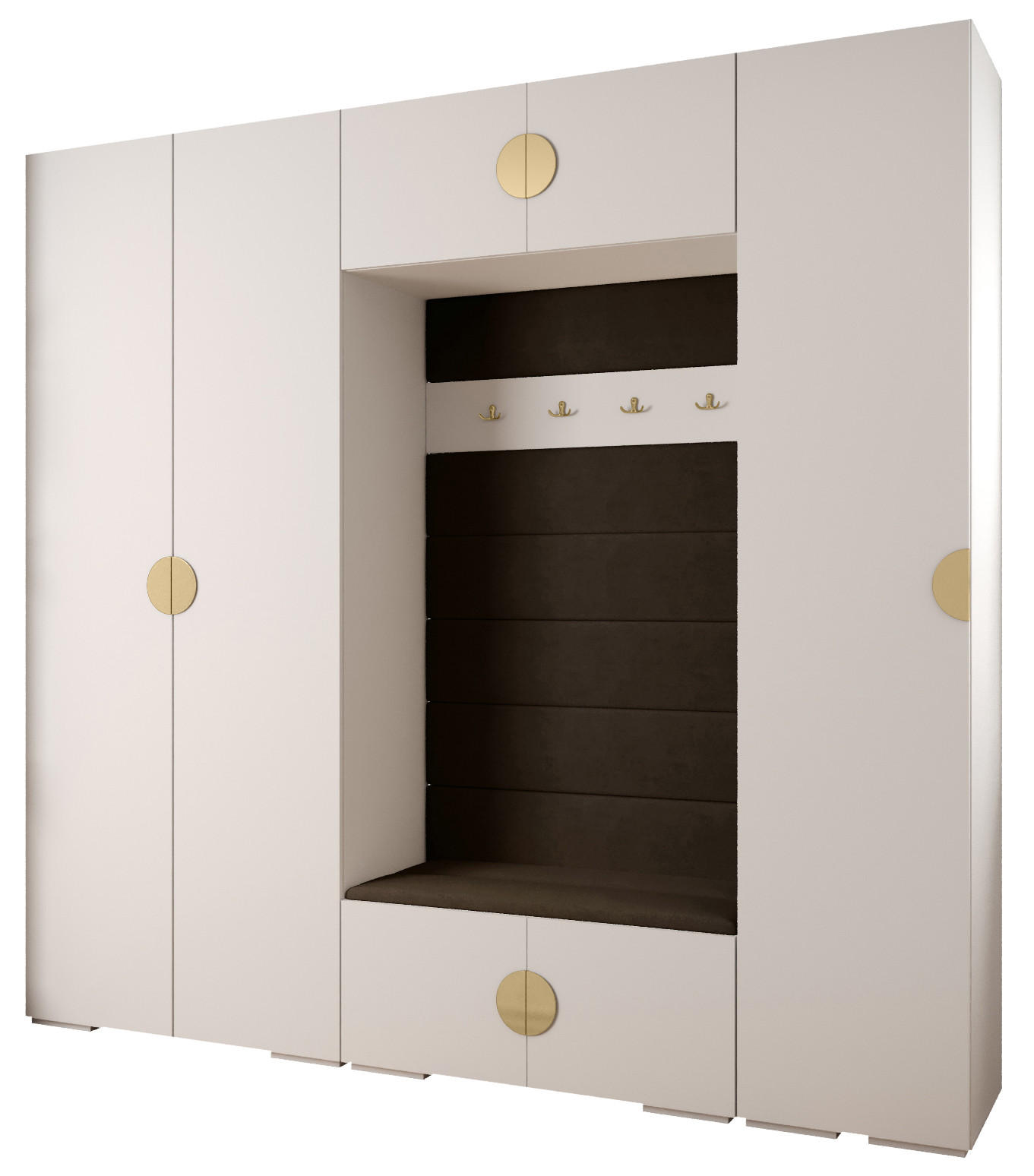 Abiks Möbel Garderoben-Set Weiß, Braun, Gold 250x236.7x47 cm