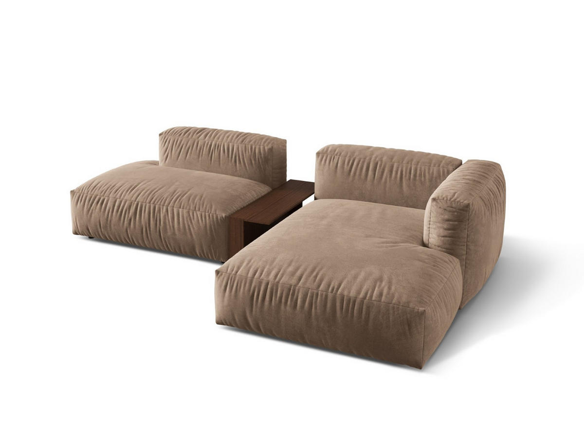 ECKSOFA modular rechts Martina aus Samt dunkelbeige 2 Sitzplätze - Mokka, Textil (176/285cm) - Micadoni