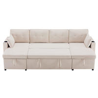 SCHLAFSOFA U-Form, Baumwoll-Leinenstoff mit Stauraum & Getränkehaltern, 270/130/86 cm, Beige - Beige, Textil (130/86/270cm) - Redom