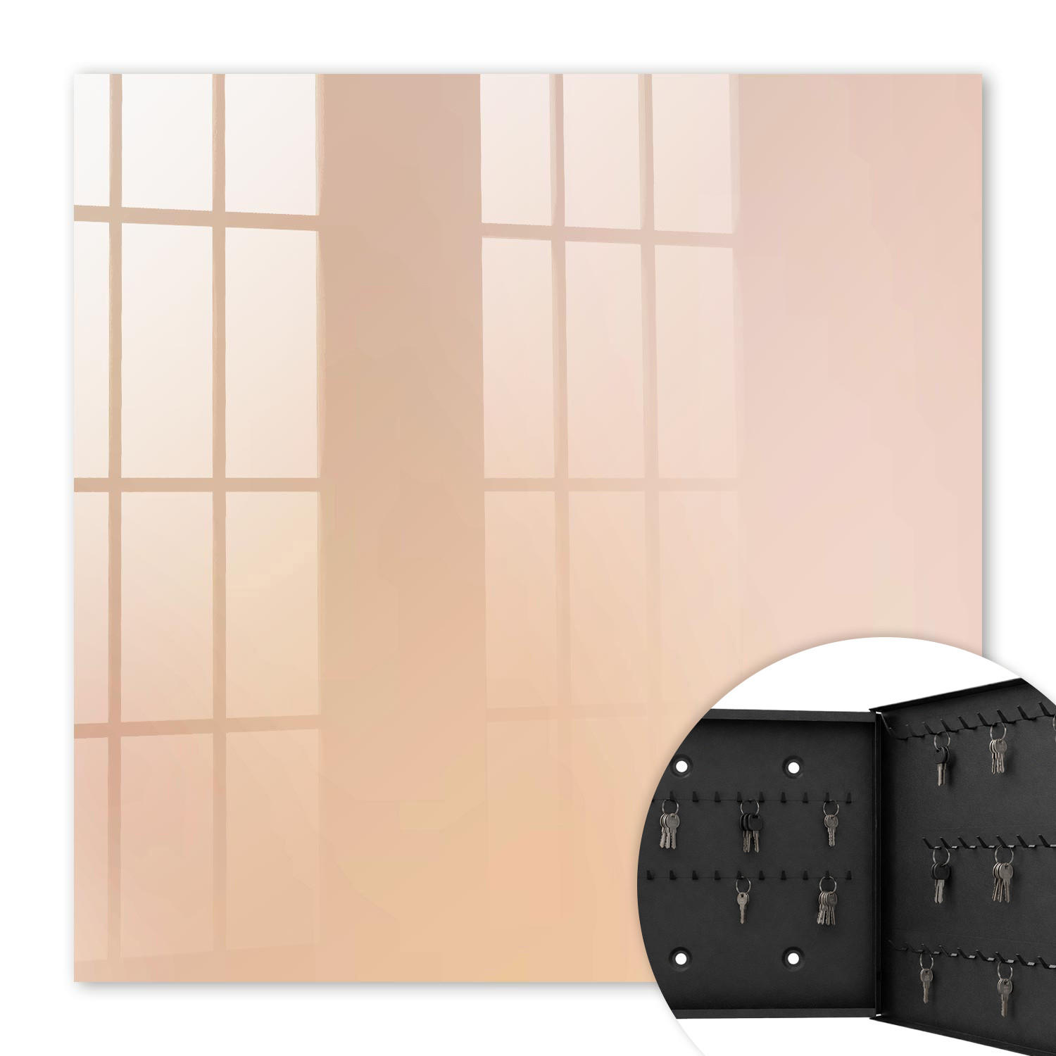 SCHLÜSSELBOX Schwarz 30x30 cm- Türöffnung nach rechts - Pastellfarbene Stimmung - Beige, Metall (30/30/5cm) - TULUP