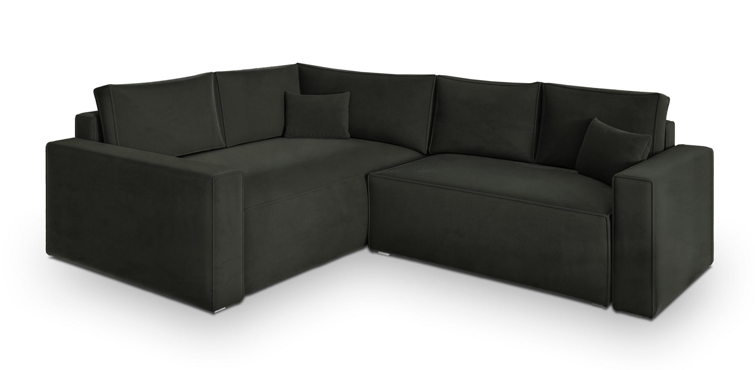 ECKSOFA ERONIS L-S Schwarz Velours-Stoff mit Schlaffunktion - Schwarz, Holz (265/194cm) - MASSENO