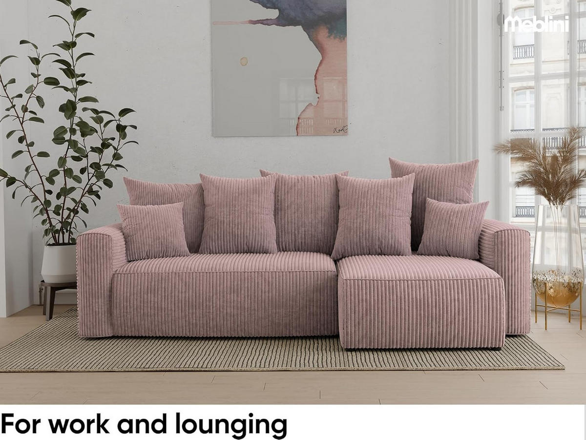 ECKSOFA DAVE L - Pink/Schwarz, Holzwerkstoff (238/87cm) - Meblini