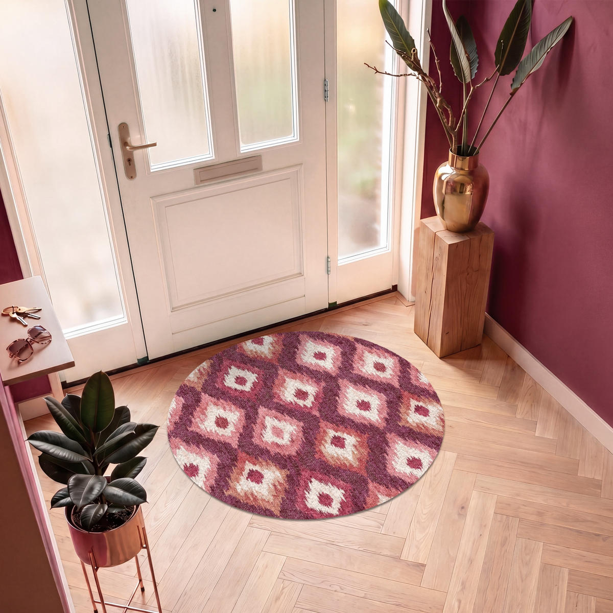 FUSSMATTE Diamantformen - Rosa - Muster - Textur Flurteppich 120x120 cm - Beere, Kunststoff (120/120cm) - MuchoWow