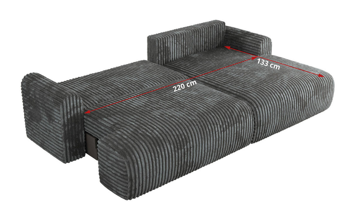 ECKSCHLAFSOFA TONO L Dunkelgrau Cord - rechts - Dunkelgrau/Schwarz, Kunststoff/Textil (150/260cm) - MKS