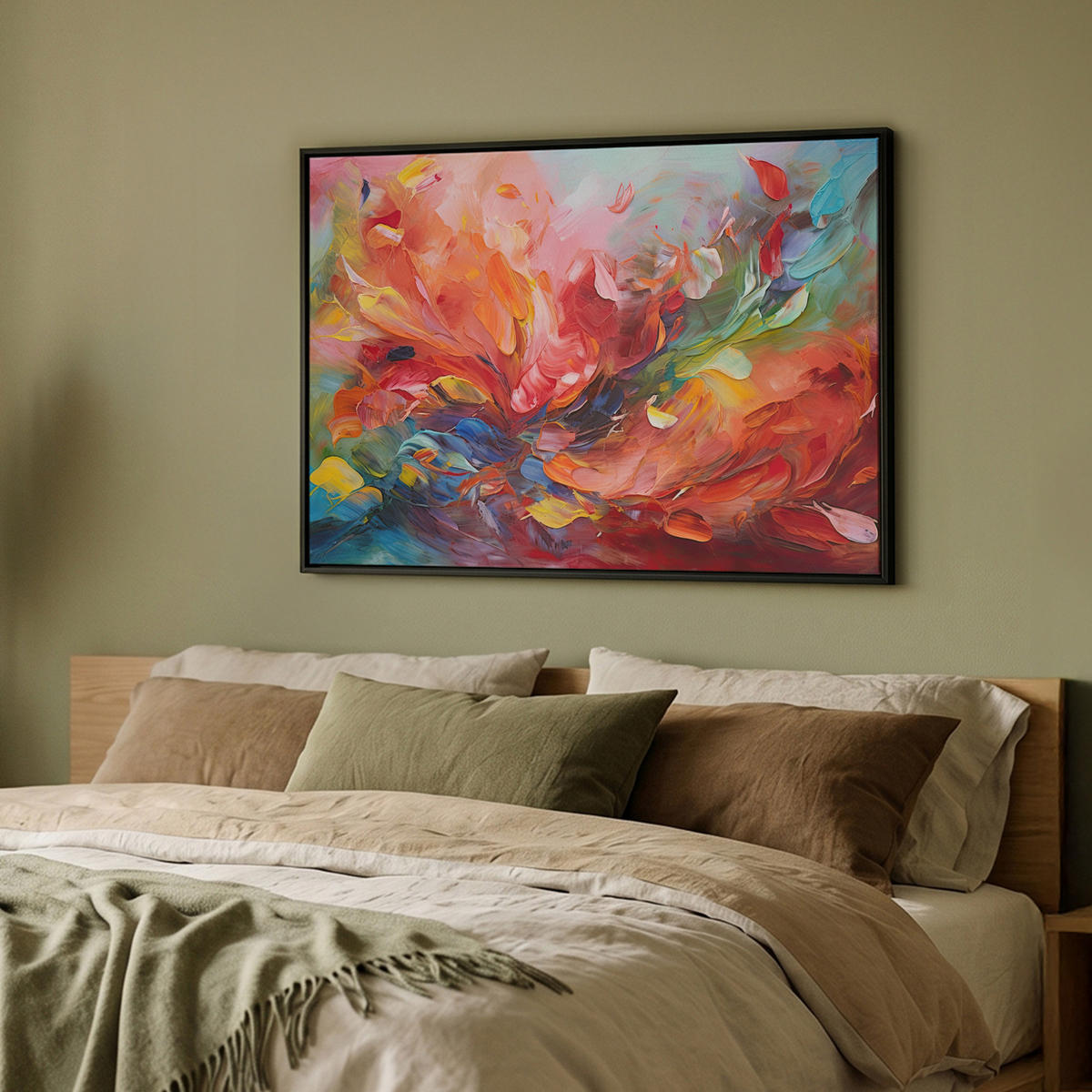 LEINWAND Bilder mit Rahmen - Ölgemälde - Kunst - Abstrakt - Farbenfroh - 100x70 - Altrosa, Textil (100/70cm) - MuchoWow