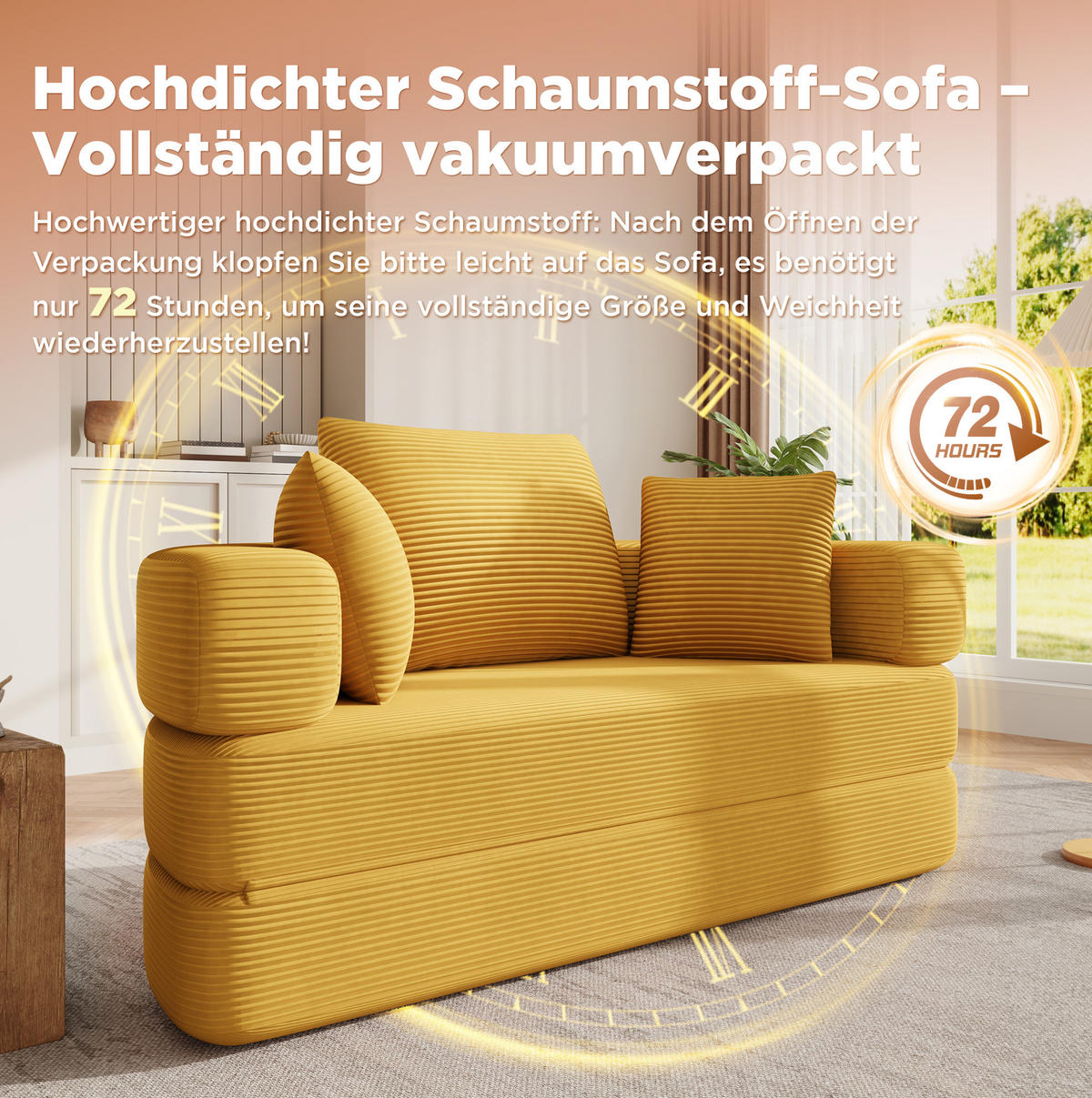 SCHLAFSOFA 173/176/40 cm aus Schaumstoff mit 2-in-1-Funktion Gelb - Gelb, Kunststoff (176/40/173cm) - Modenvie