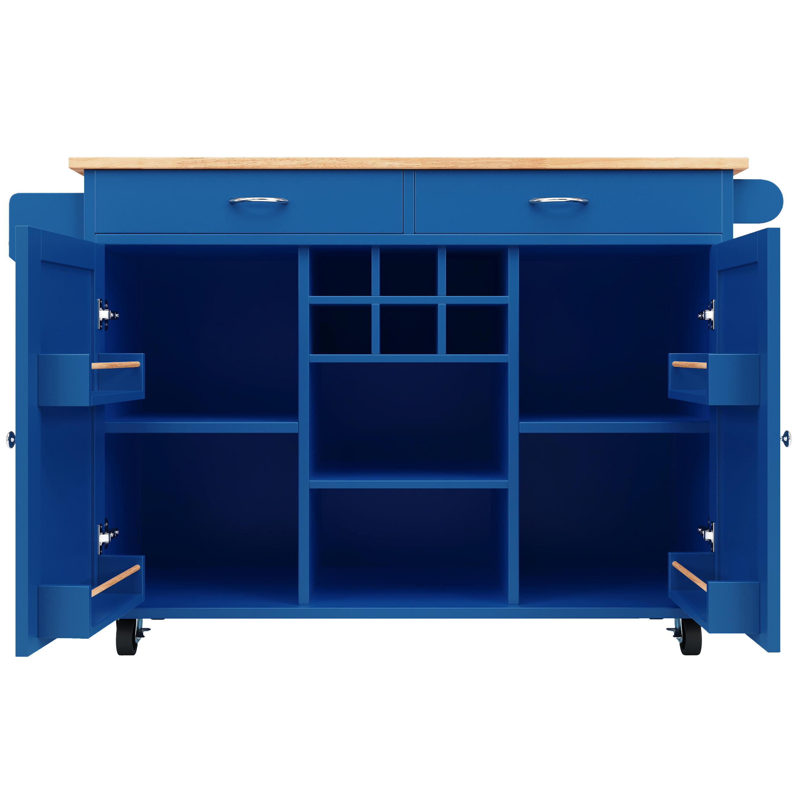 KÜCHENINSEL Blau 102/45/92 cm Fahrbar mit Weinregal - Blau, Holzwerkstoff (102/92/45cm) - PANGIVO