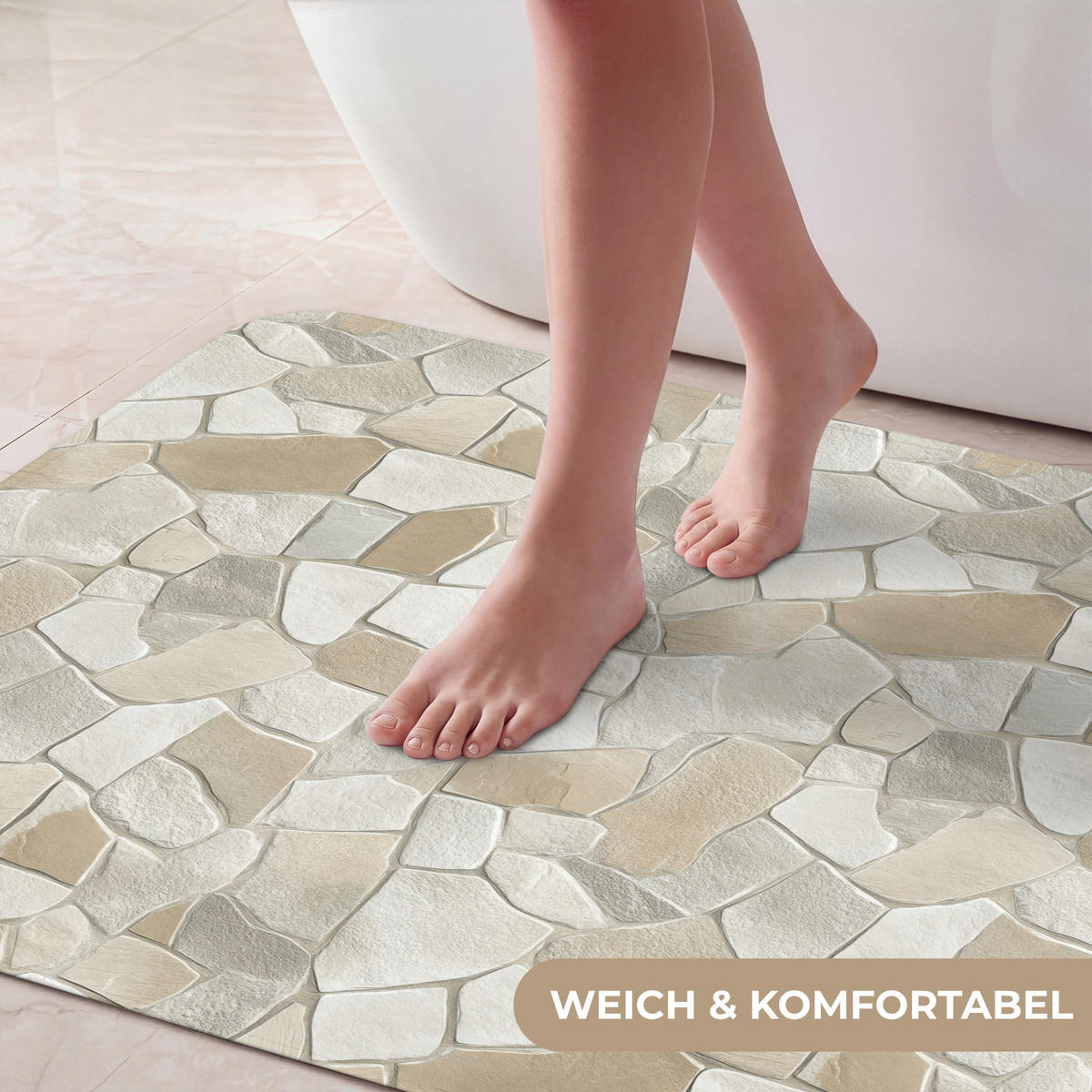 KÚPEĽŇOVÁ PREDLOŽKA Mozaika - Kamienky - béžová 90x60 cm - krémová/béžová, textil/plast (90/60cm) - OnlyWow