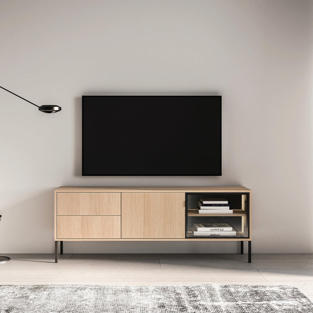TV STOLÍK Paige Drevo a čierna farba - čierna, kompozitné drevo (160/59/40cm) - Petits-meubles