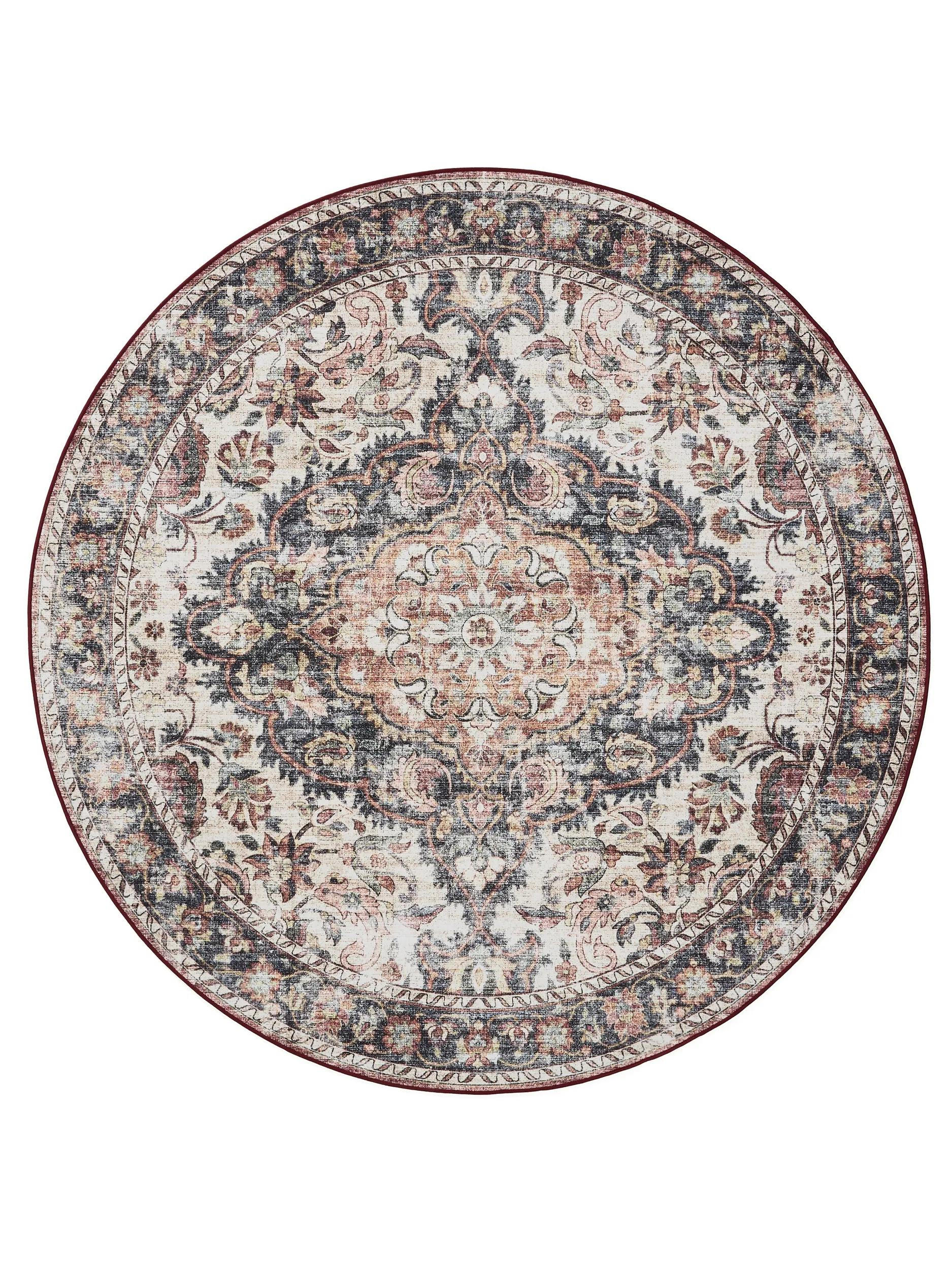 VINTAGE-TEPPICH George waschbar ø 120 cm rund - Rot/Multicolor, Kunststoff (120/120cm) - benuta