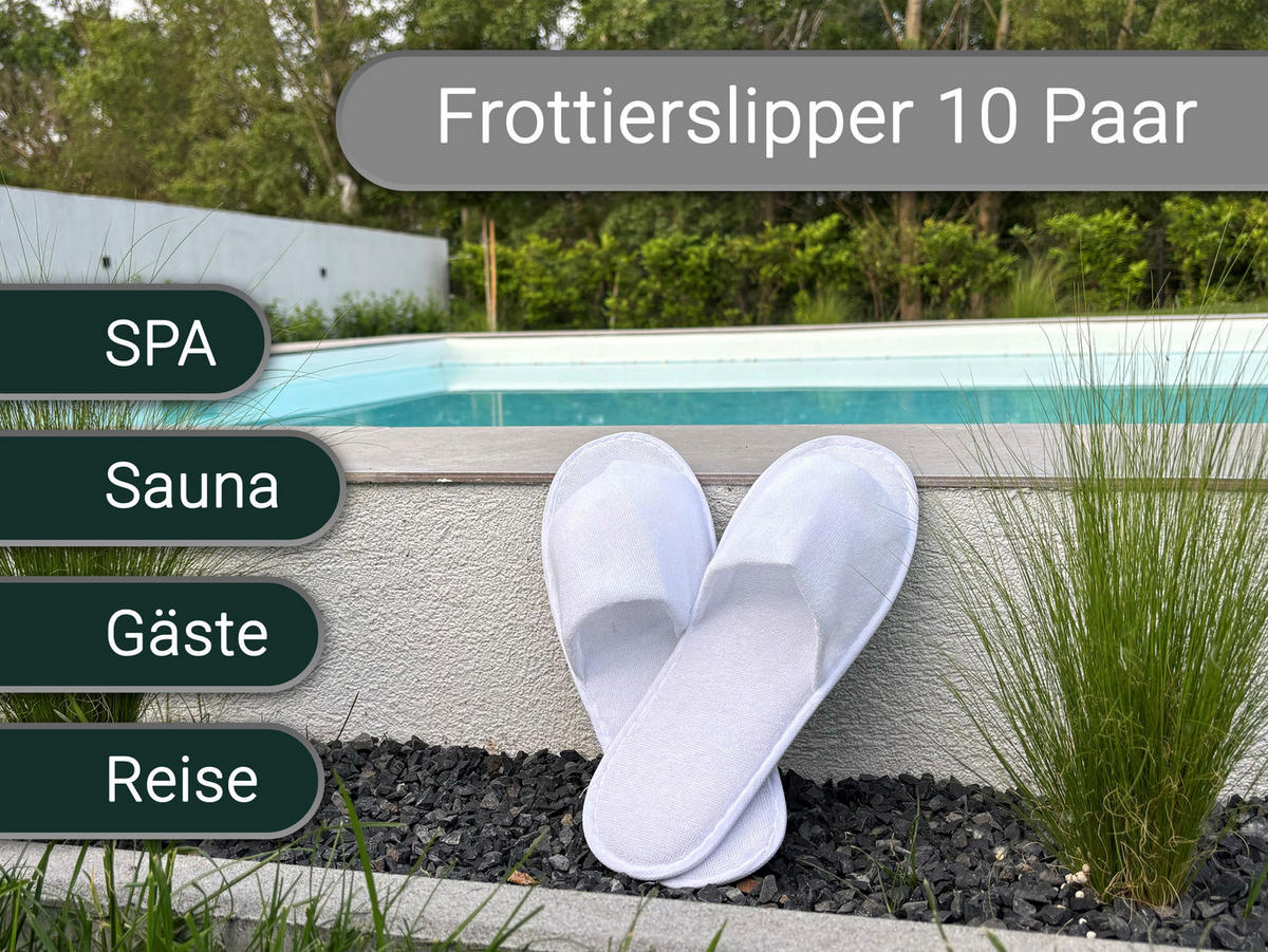 FROTTIERSLIPPER, 10er-Set, Universalgröße, 100% Polyester, Weiß - Weiß, Textil (5/1/31cm) - Zollner