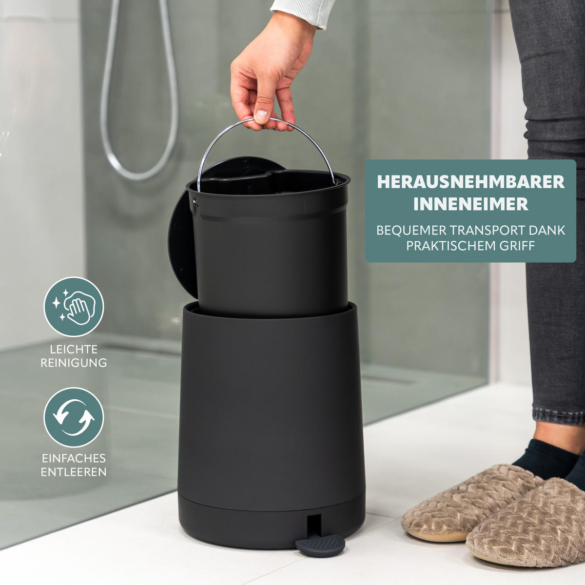 KOSMETIKEIMER TESERO, Kunststoff, schwarz - Schwarz, Kunststoff (22.5/25.5/25cm) - eluno