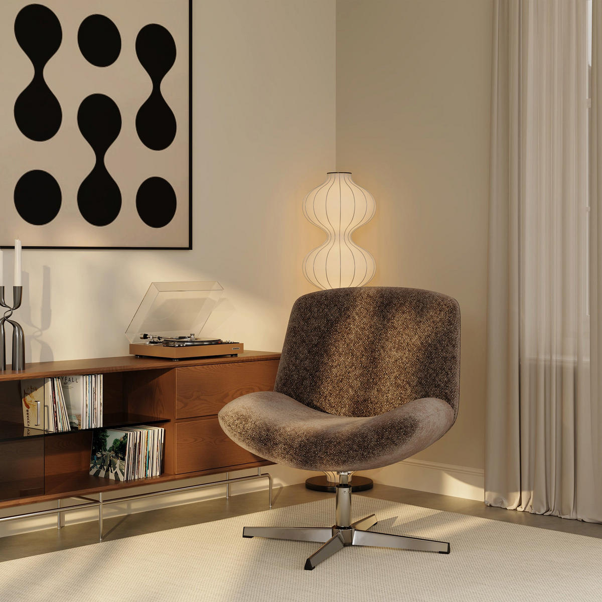 DREHSESSEL ABY Strukturierter Samt Espressobraun 66cm - Dunkelbraun/Braun, Textil (66/81/74cm) - Premium Interiors