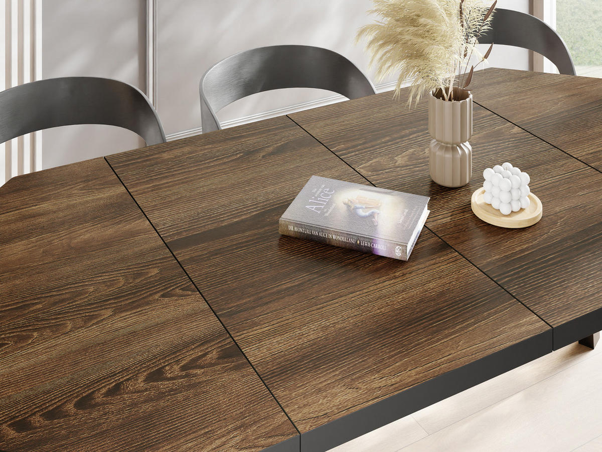 ESSTISCH Desmond achteckiger ausziehbarer, Arvadonna Chestnut 100-150/100/76 cm - Kastanienfarben/Schwarz, Holz/Holzwerkstoff (100/100/76cm) - WFL GROUP