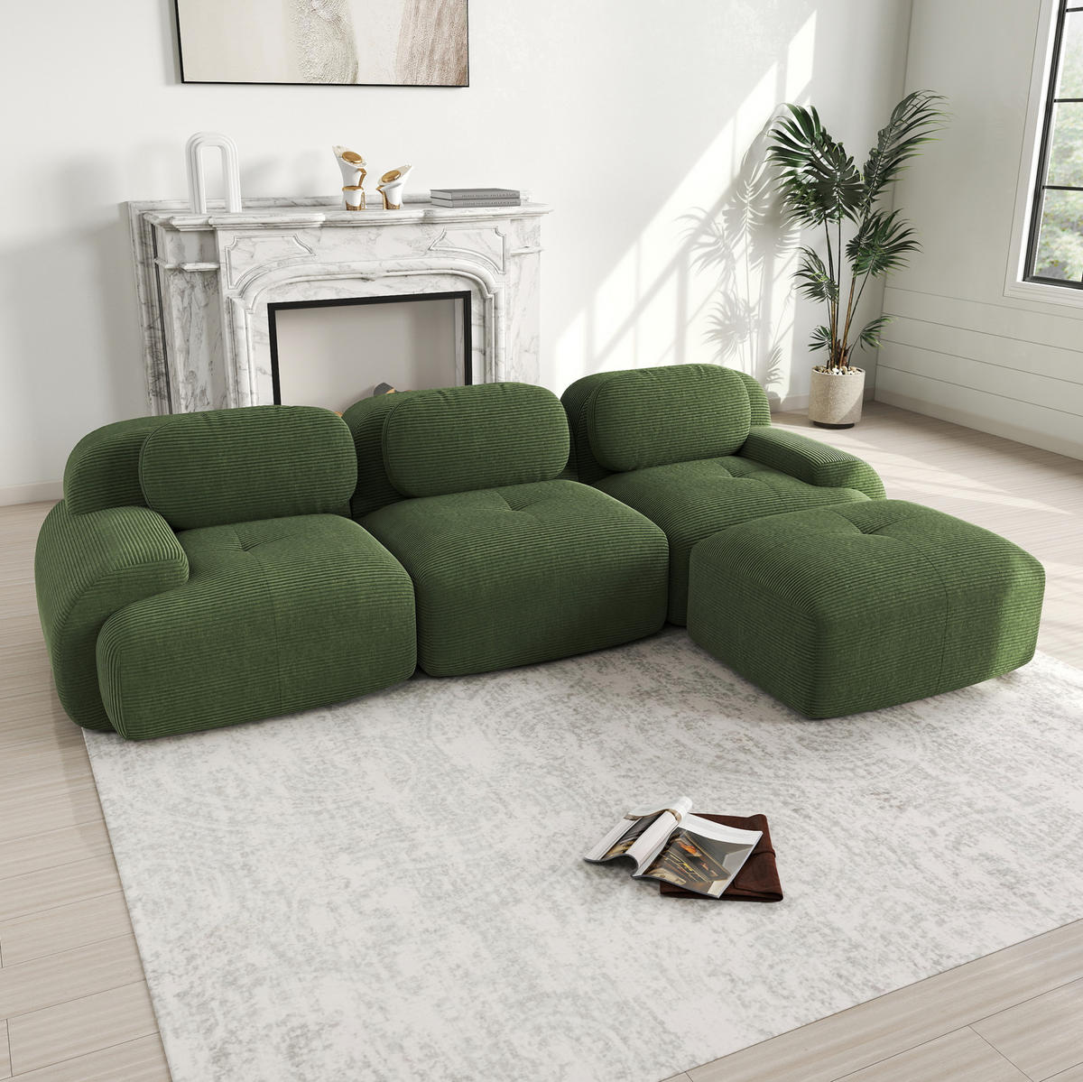 ECKSOFA modular rahmenlos Cord Green - Grün, Kunststoff (178/298.1cm) - Meubliv
