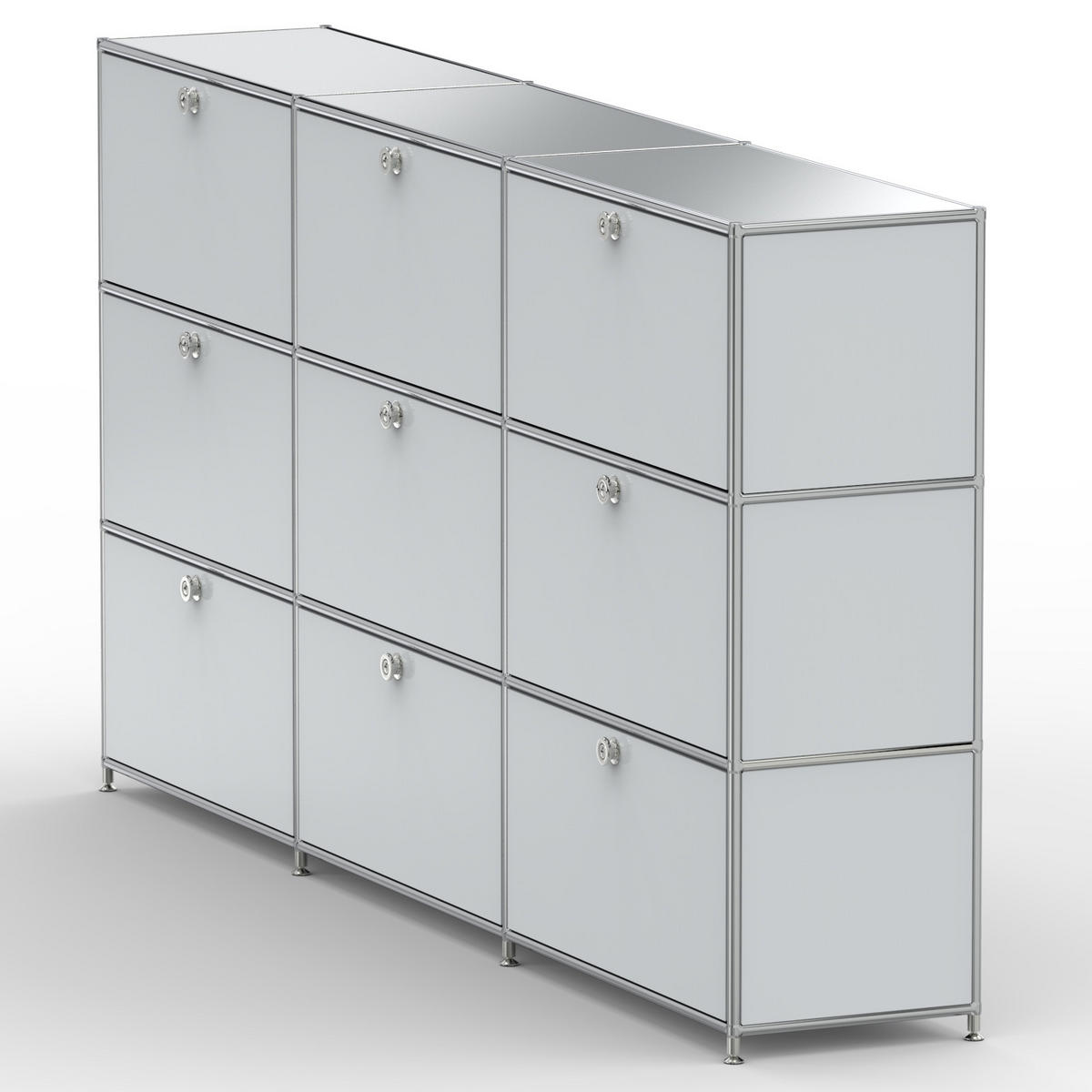 HOCHSCHRANK, 9 Schubladen, Schloss, Breite 227 cm, Lichtgrau - Chromfarben/Silberfarben, Metall (40/118/227.2cm) - Versee