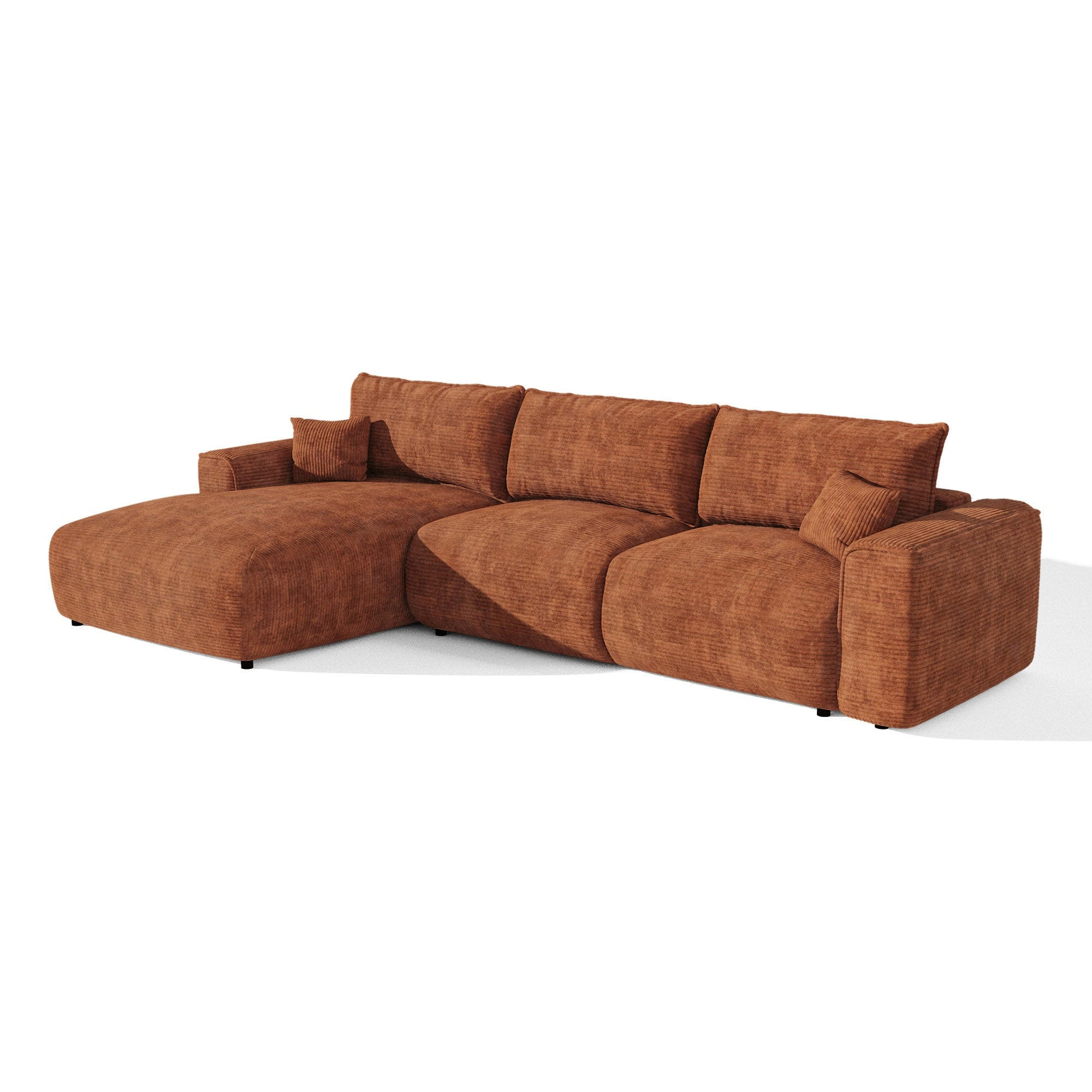 LINKSECK-SCHLAFSOFA mit Stauraum COMO Cord Terrakotta 297cm - Dunkelorange/Terracotta, Textil (297/167cm) - Premium Interiors
