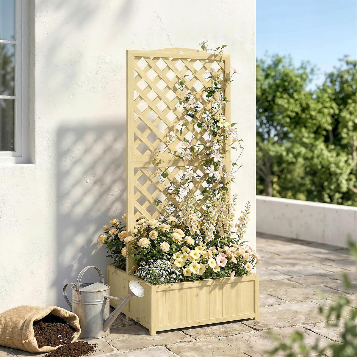 HOCHBEET DE-12299 klappbare Doppelbo/, 140 cm Rankhilfe Natur - Naturfarben, Holz (73/170/70cm) - ComfortXL