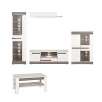 WOHNZIMMER-SET Blanco Pinie weiß / grau 5-teilig - Weiß, Holz/Holzwerkstoff (312/202/67cm) - Feldmann-Wohnen