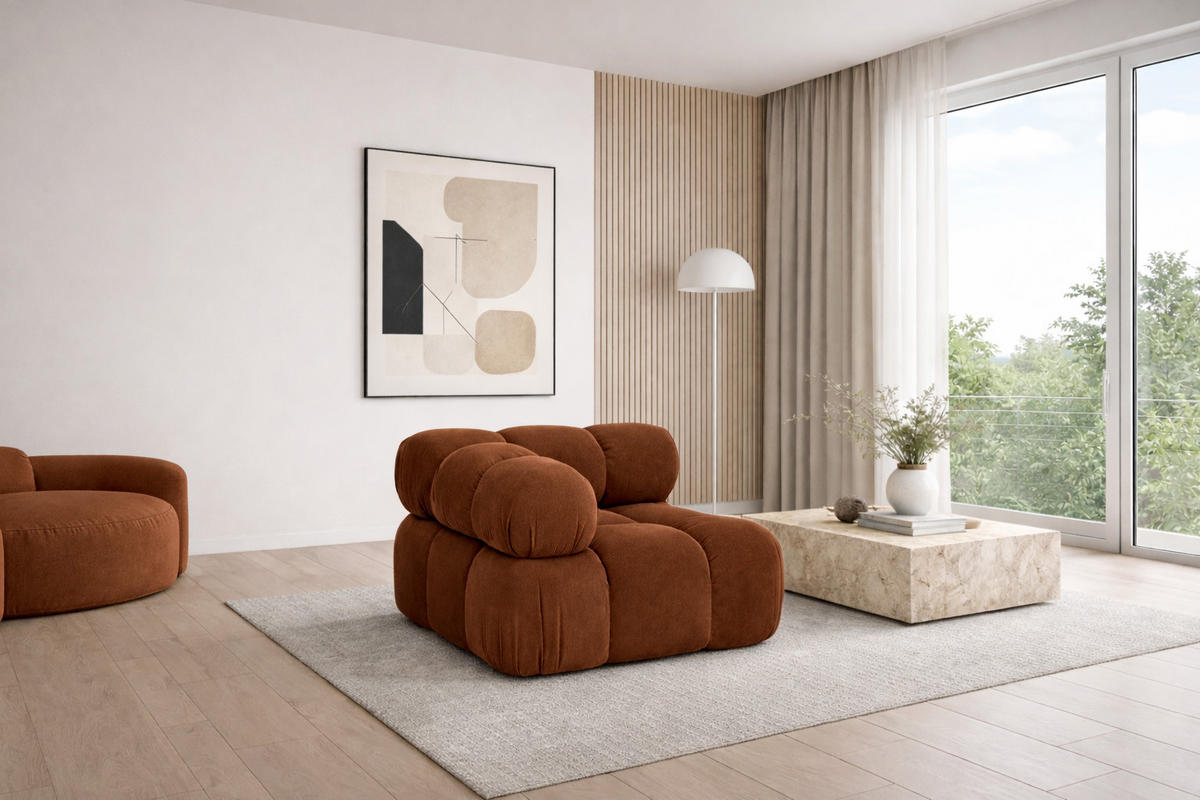 ECKMODUL, Für Modulares System, Stoff Salvador, Dunkelbraun, Selia - Dunkelbraun, Holz (95/70/95cm) - Kaiser Möbel