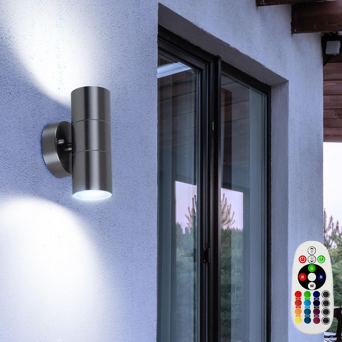 RGB LED AUSSEN-WANDLEUCHTE Silber - Silberfarben, Glas (9.2/16/9.3cm)