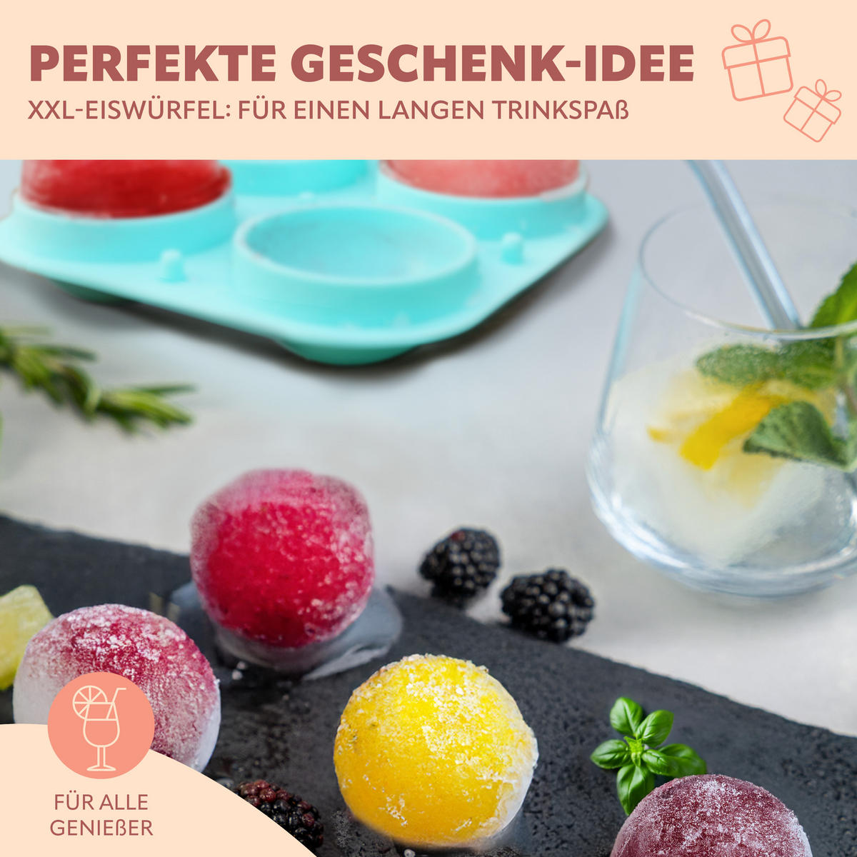 SILIKON-EISKUGELFORM 4er-Set, grün, Silikon - Türkis, Kunststoff (8.9/10.7/10cm) - bremermann