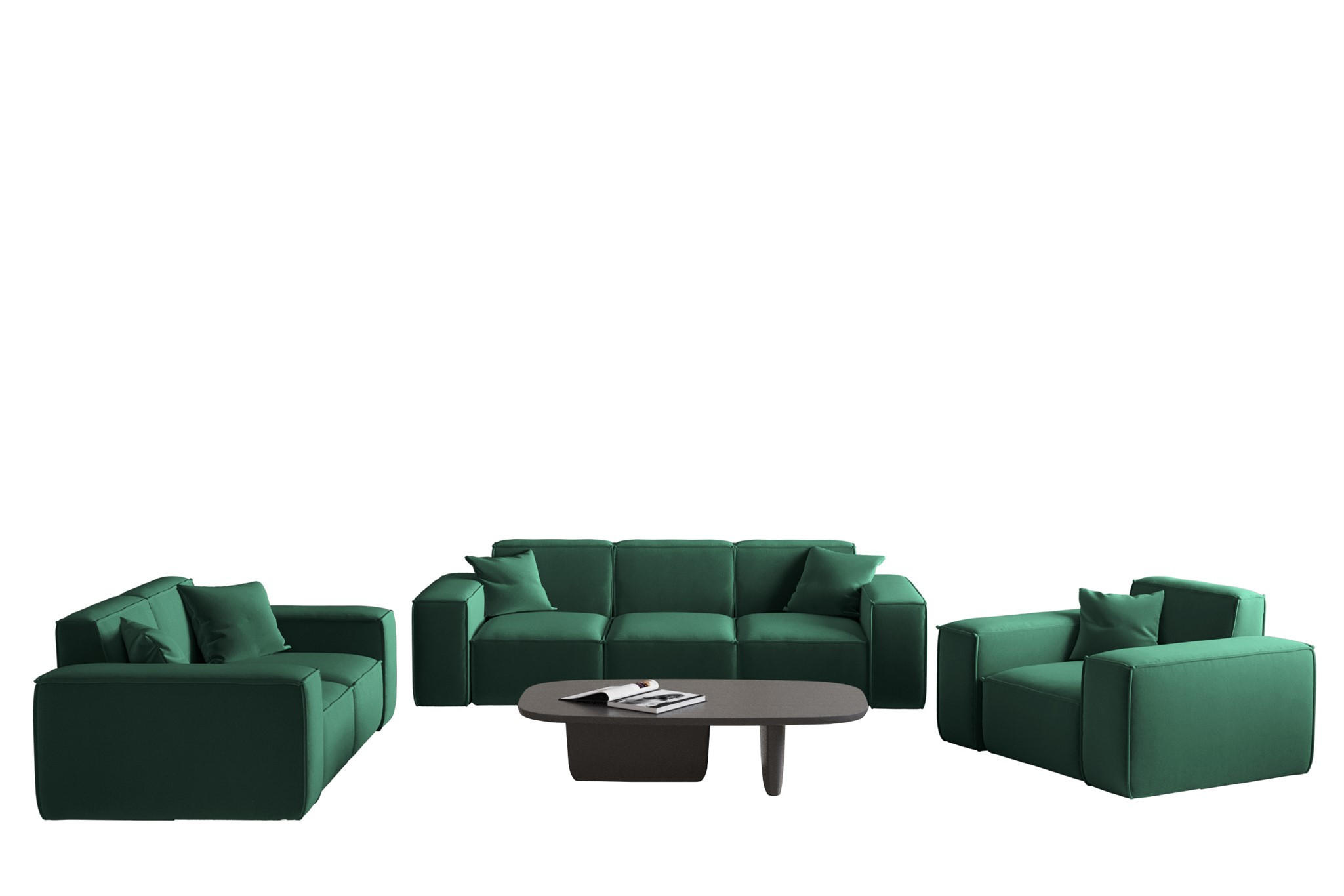 SOFASET Celes Premium 3-2-1 In Opera - Grün, Holzwerkstoff/Textil (225/73/88cm) - Fun Möbel