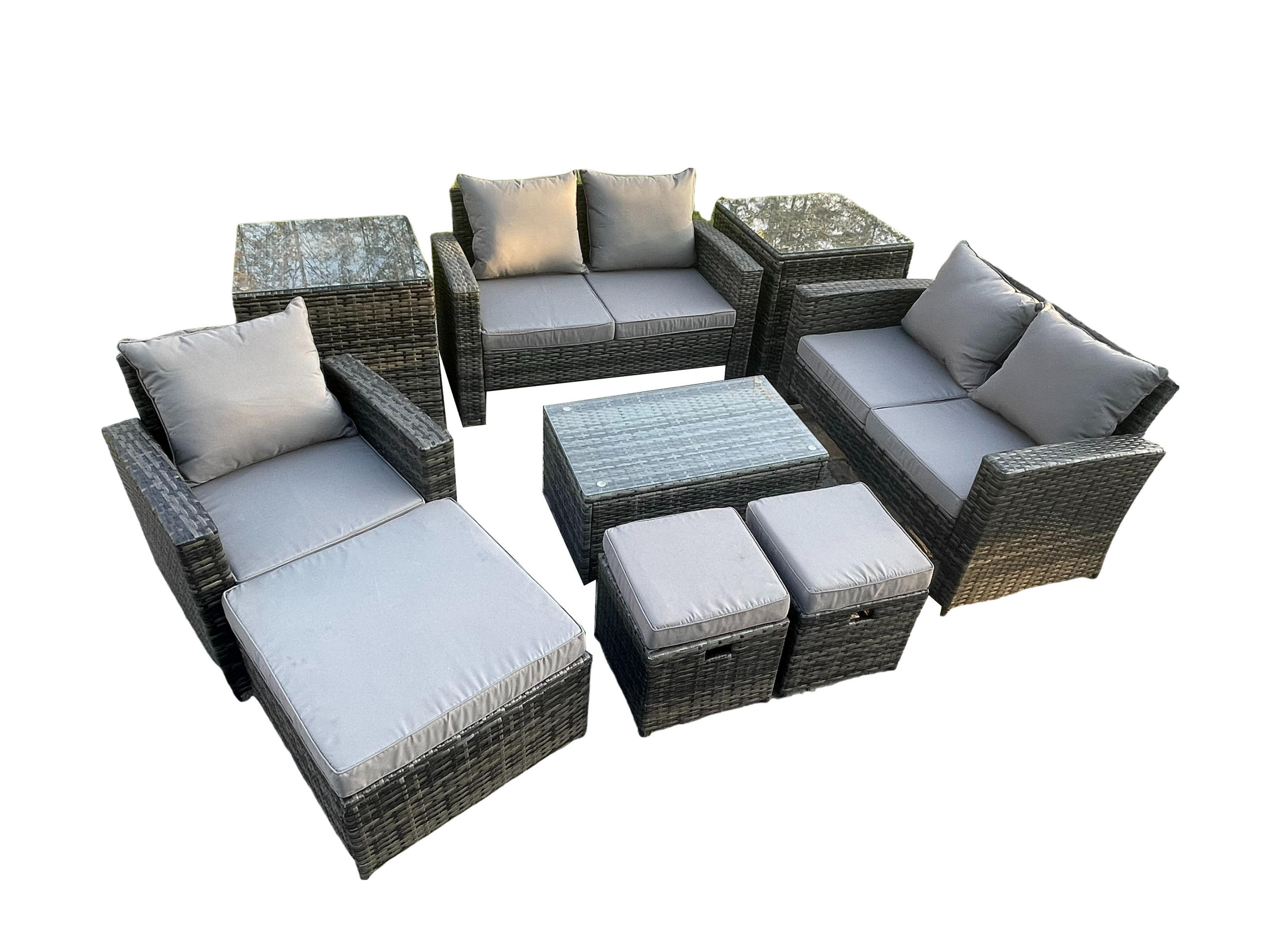 GARTENSOFA SET mit Couchtisch Polyrattan Dunkelgrau 8-Sitzer - Dunkelgrau, Metall - Fimous