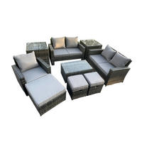 GARTENSOFA SET mit Couchtisch Polyrattan Dunkelgrau 8-Sitzer - Dunkelgrau, Metall - Fimous