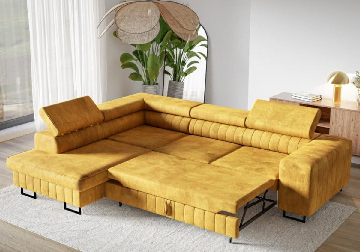 ECKSOFA Terra Senfgelb NOLA Verstellbare Kopfstützen Links - Gelb/Goldfarben, Textil (274/203cm) - Sepro Meble
