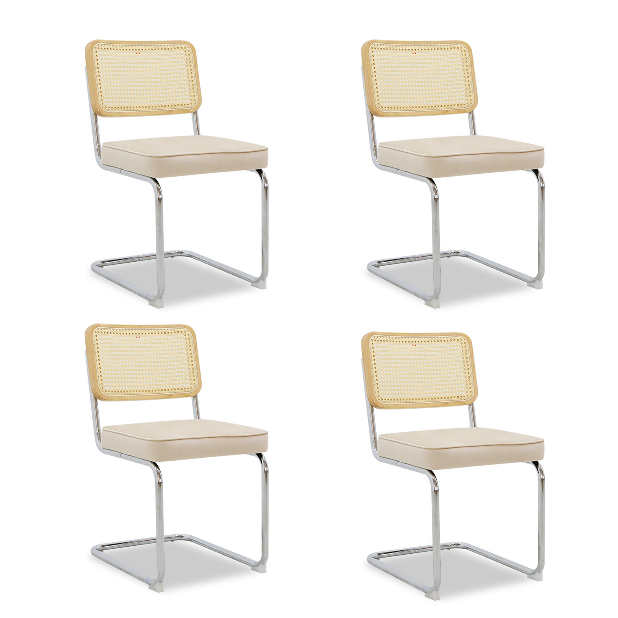 SCHWINGSTUHL DE-36914 4er-Set mit Samtbezug und Rattan-Rückenlehne Beige - Beige, Metall (46.4/84.6/53cm) - ComfortXL