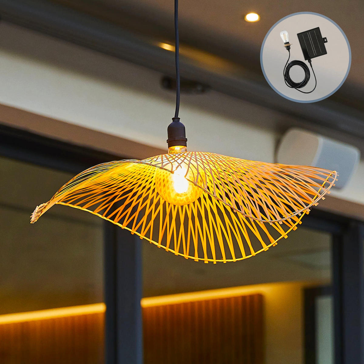 LAIA Solar-Pendelleuchte, 50 cm Durchmesser, 5 m Länge - Beige, Holz (48/48/13cm) - Lumisky