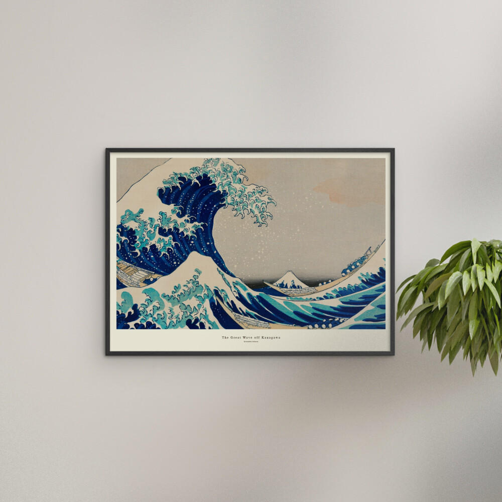 POSTER mit Rahmen A.P. Atelier - The Great Wave off Kanagawa - Blau/Schwarz, Holz/Papier (70/100cm) - Poster&Frame