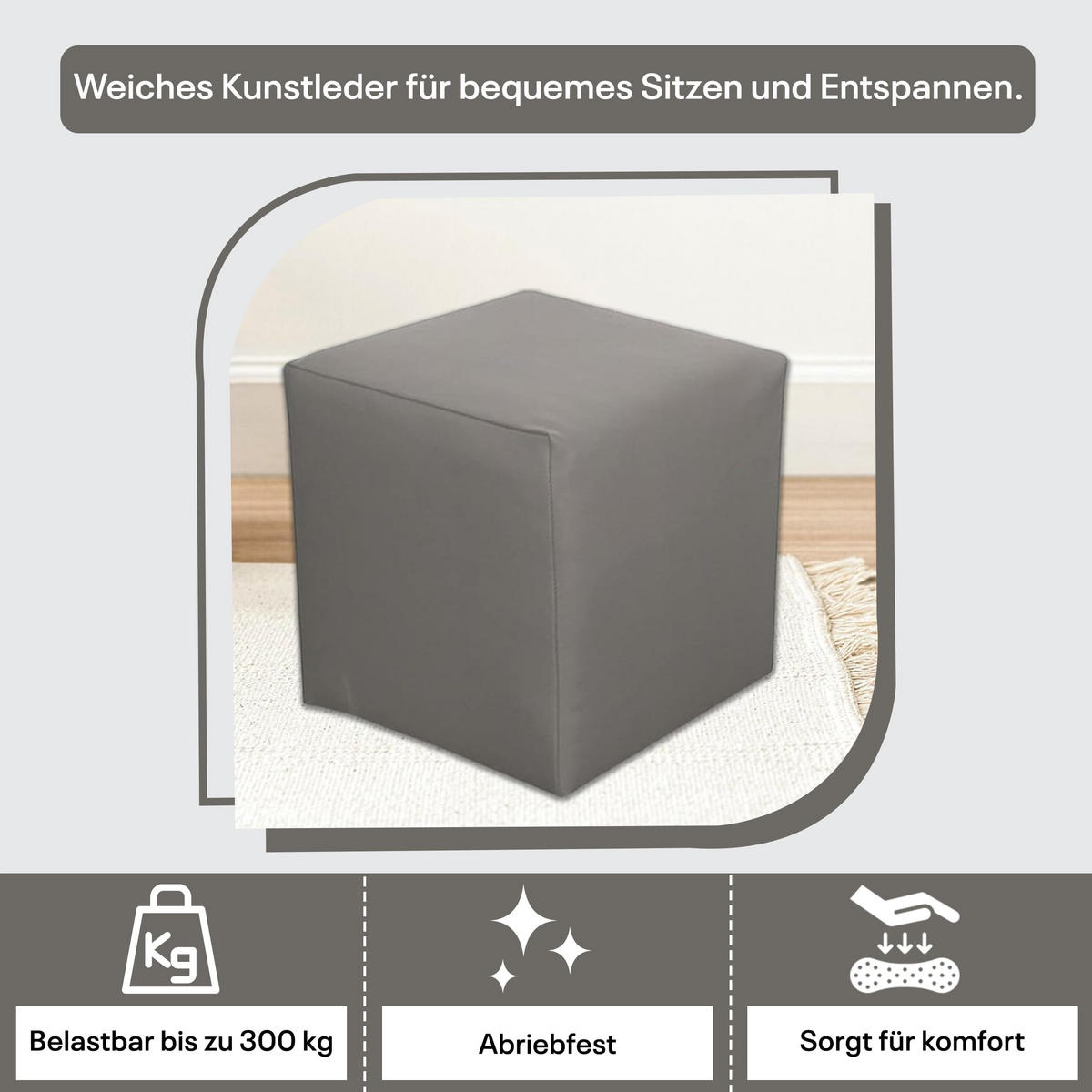 SITZWÜRFEL / Siège Pouf - Gris, 40X40X40 Cm, Assise Rembourrée En Simili Cuir, Confortable Pour Salon, Chambre Ou Bureau - Grau, Leder/Textil (41/41/40cm) - Best For Home