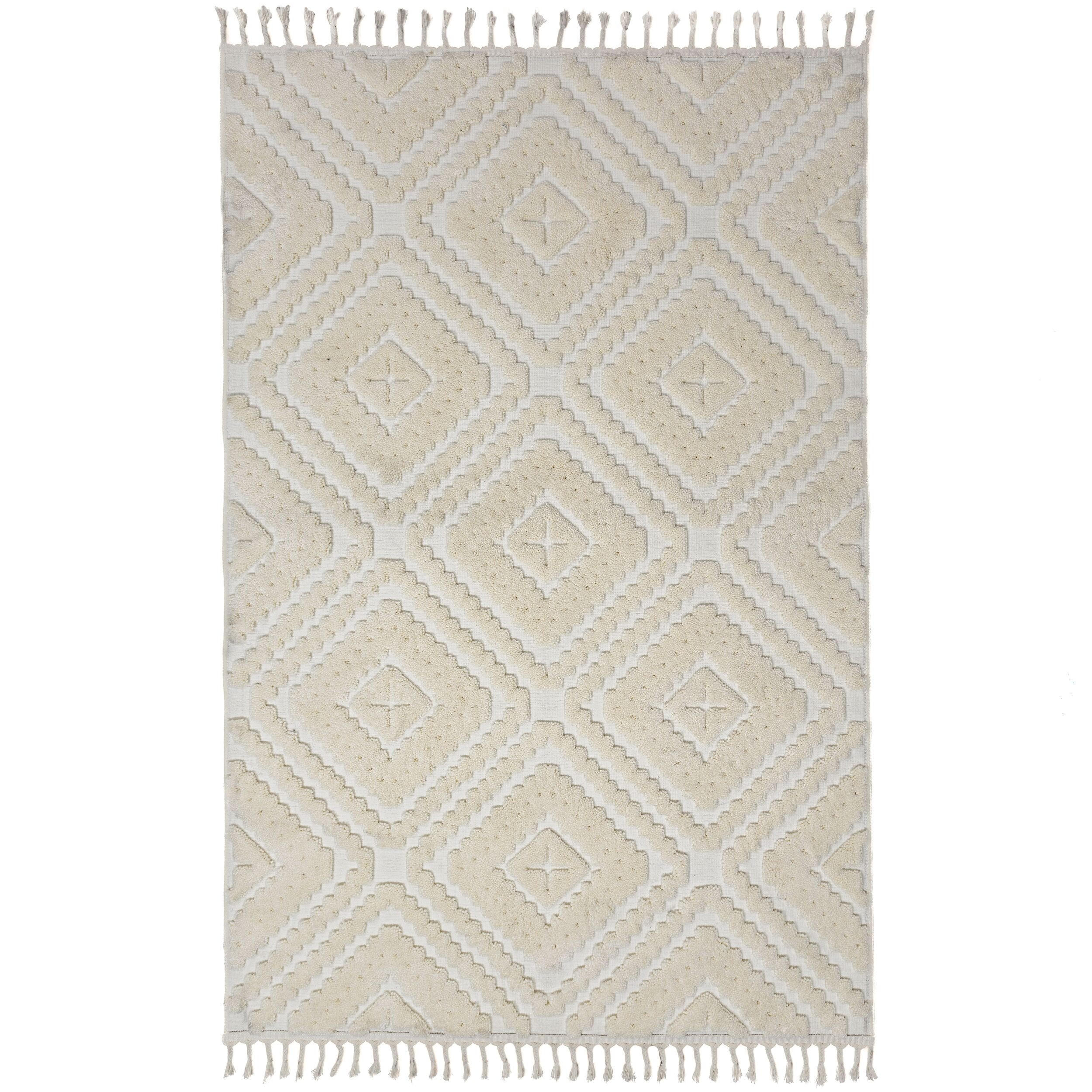 HOCHFLORTEPPICH, mit Fransen, TALLA, Rautenmuster, Creme, 200 x 300 cm - Beige, Textil (200/300cm) - KADIMA DESIGN
