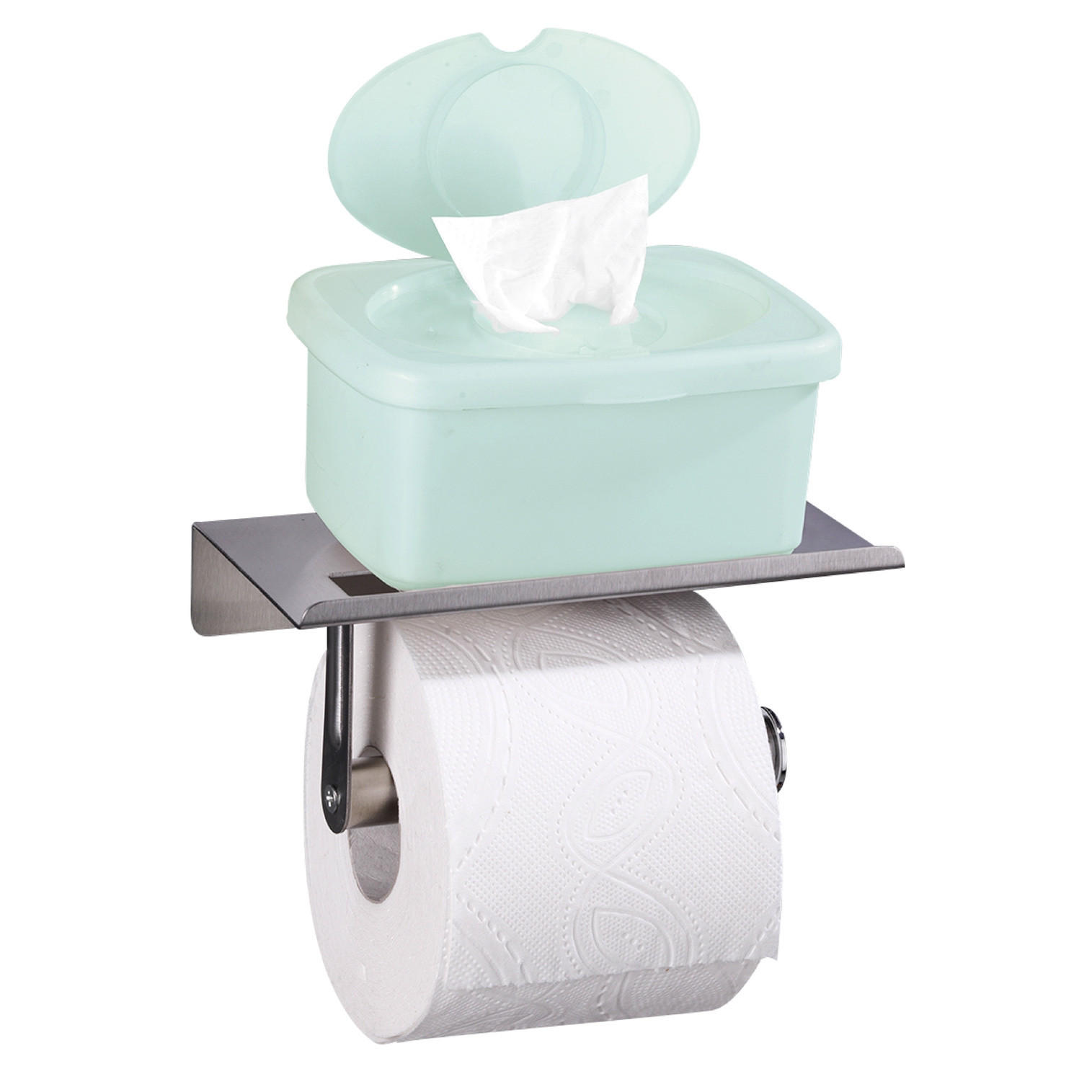TOILETTENPAPIERHALTER mit Ablage 9,5/18/7,5 cm - Silberfarben, Metall (18/7.5/9.5cm) - Maximex
