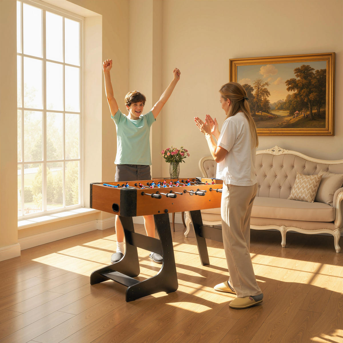 TISCHFUSBALL DE-18855 22 Spieler, 2 Bälle, 8 Stangen Braun - Braun, Holzwerkstoff (107.5/118cm) - ComfortXL