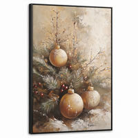 LEINWAND Bilder mit Rahmen - Weihnachten - Kugeln - Beige - Gold - 60x90 - Goldfarben, Textil (60/90cm) - MuchoWow
