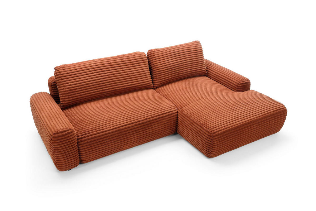 ECKSOFA OSSO Orange Velours-Stoff mit Schlaffunktion - Orange, Holz (264/162cm) - MASSENO