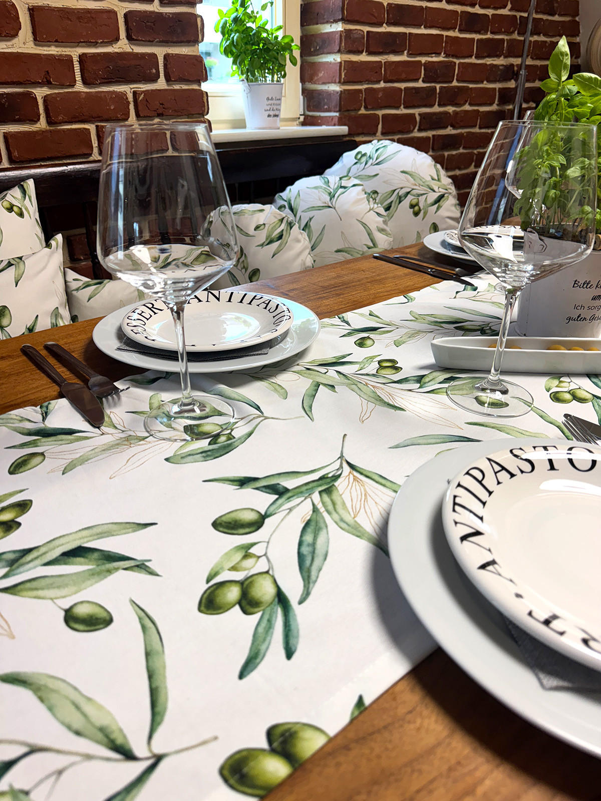 XL-TISCHLÄUFER Italy Collection Oliven 40/220 cm - Ecru/Multicolor, Textil (40/220cm) - beties Heimtextil
