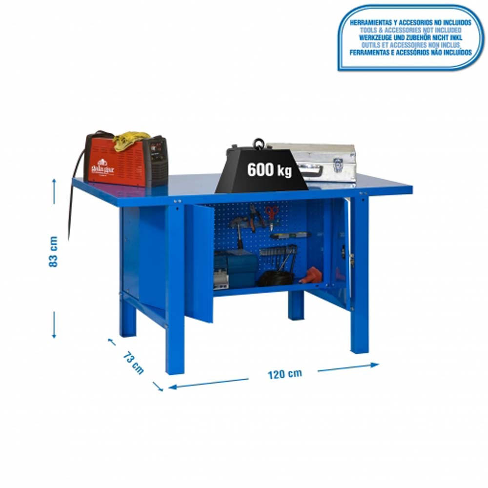 WERKBANK BUFFALO METAL mit Schrank | HxBxT 83x120x73cm | Traglast 600kg | Blau - Blau, Metall (120/83/73cm) - PROREGAL