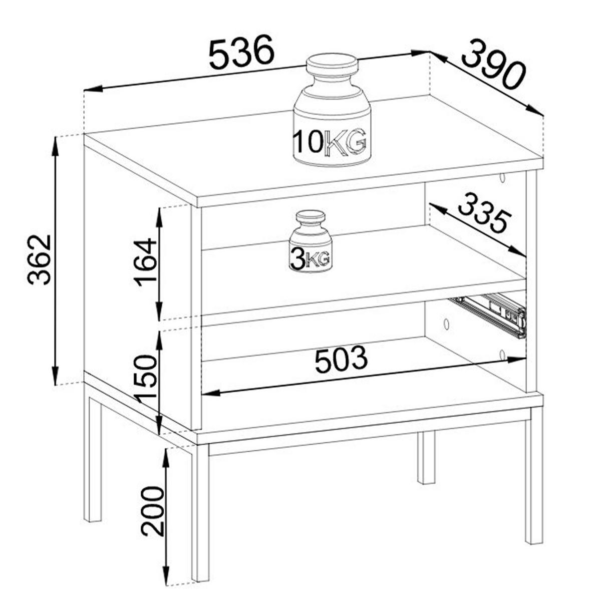 NACHTTISCH FONTE, Cremefarbig - Creme, Holzwerkstoff (56/53/39cm) - KONSIMO®