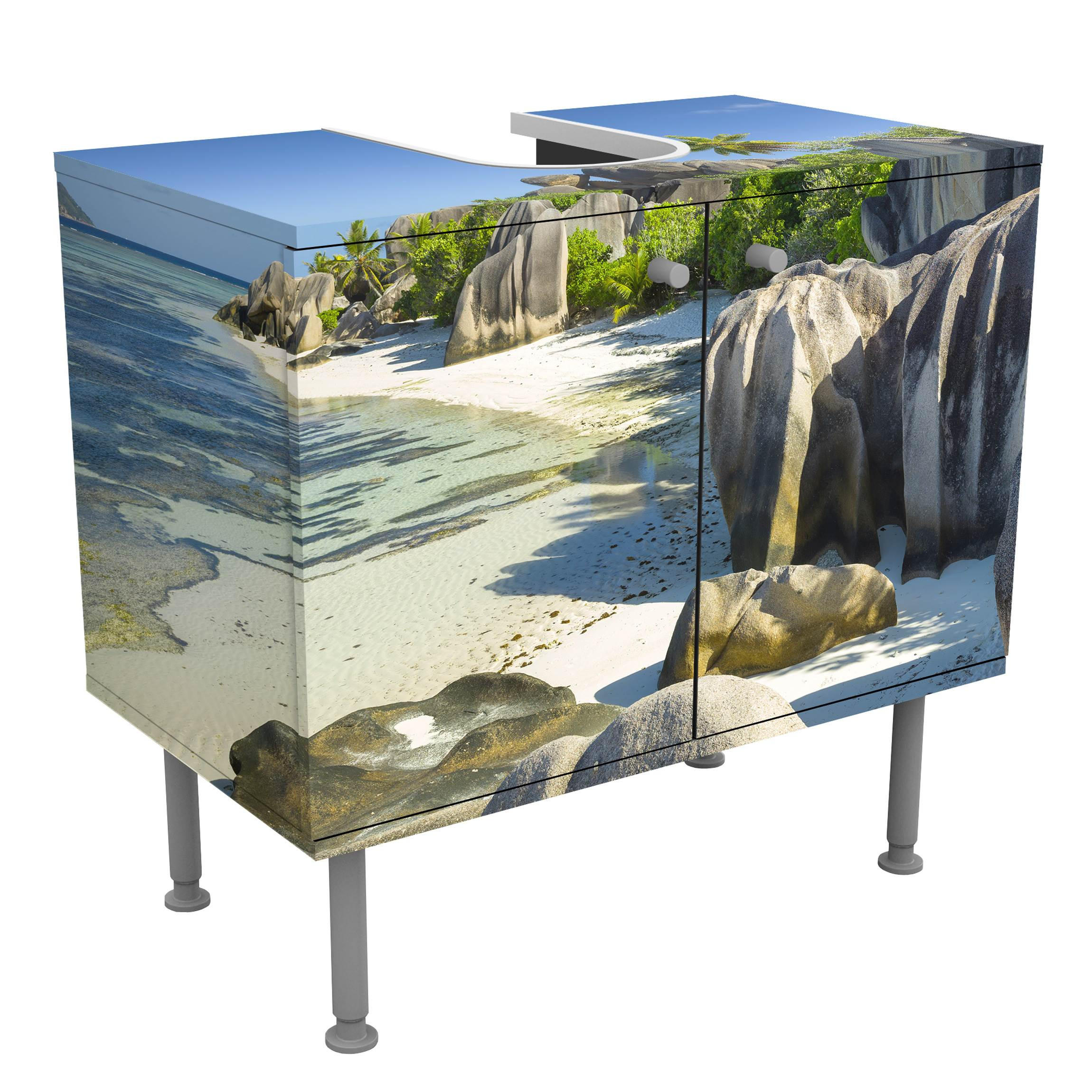 WASCHBECKENUNTERSCHRANK Traumstrand Seychellen 60/55/35 cm - Blau, Holzwerkstoff (60/55/35cm) - Bilderwelten