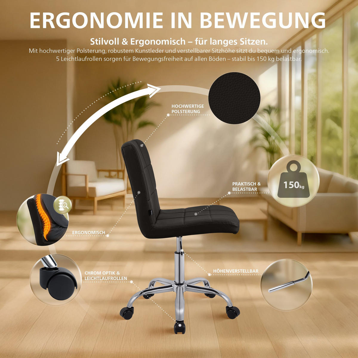 DREHSTUHL Lederlook Braun - Chromfarben/Braun, Textil/Metall (47/93/56cm) - CLP